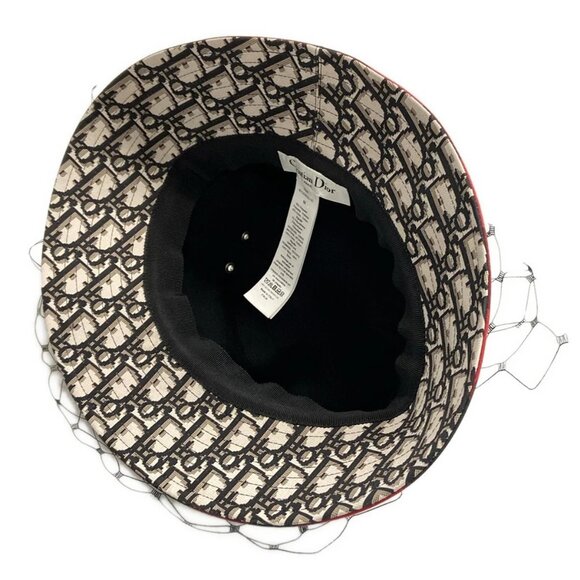 Auth DIOR/ChristianDior TEDDY-D Bob Hat 95TDD923G142 Red Black Polyester Cotton - Picture 11 of 12